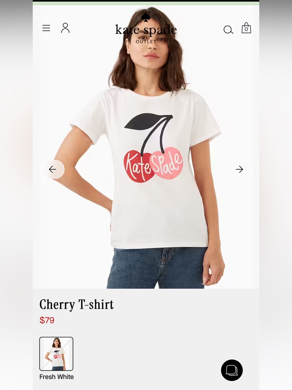 Kate Spade White Tee with Red & Pink Cherry Graphic XL